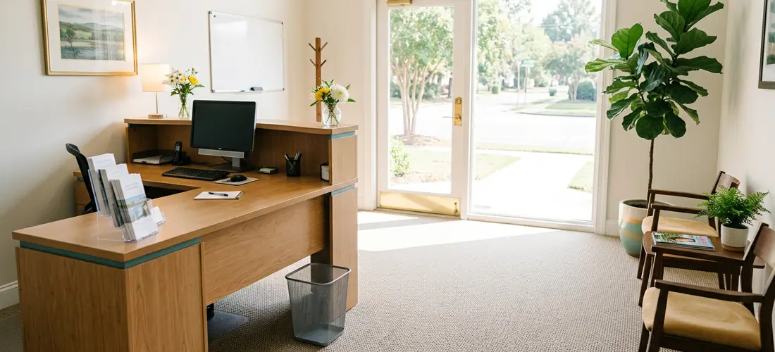 Tidy small business front office after a professional cleaning